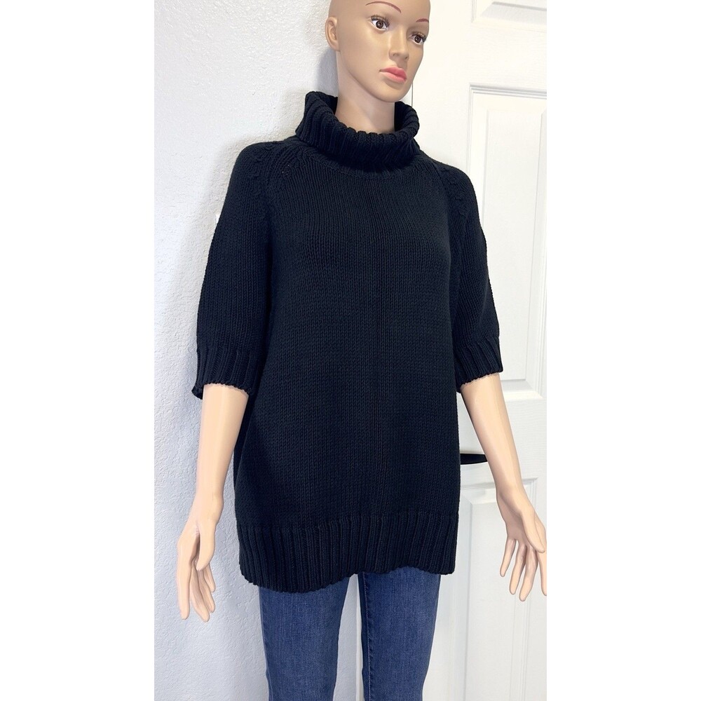 Eddie Bauer Women’s 3X Black Cotton Acrylic Chunky Knit Turtleneck Sweater Tunic